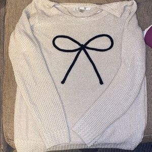 Oatmeal with gold foil sparkle bow sweater